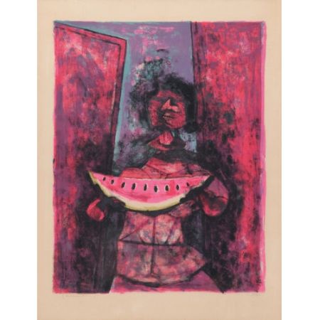 Litografía Tamayo - Mujer con sandia