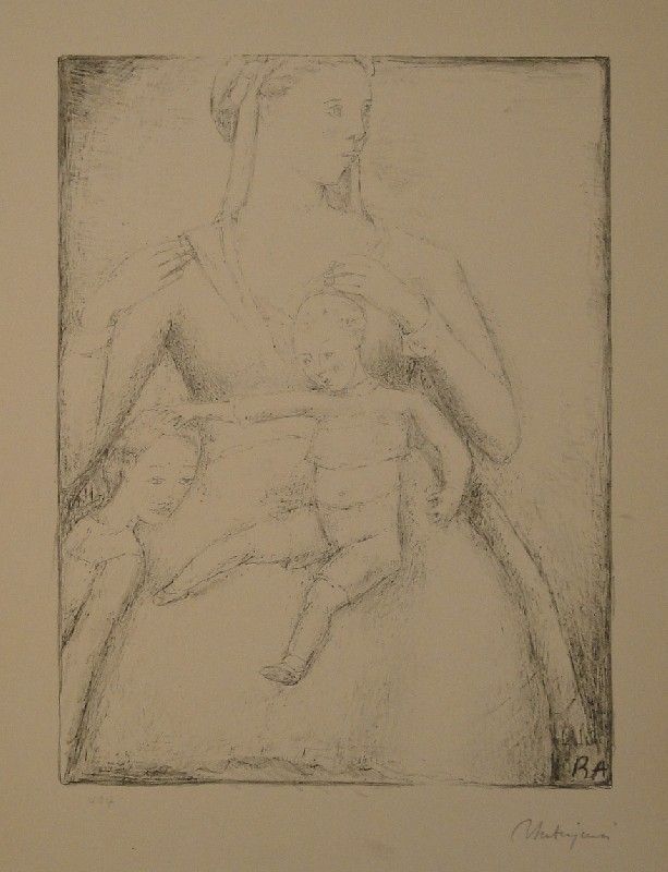 Litografía Auberjonois - Mutter mit Kindern / Femme et deux enfants