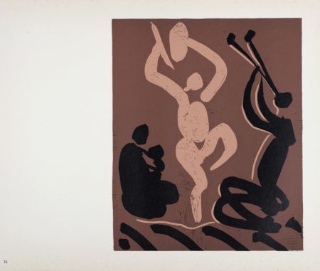 Linograbado Picasso (After) - Mère, danseur et musicien, 1962