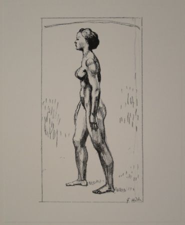 Litografía Hodler - Nacktes Mädchen, nach links schreitend 