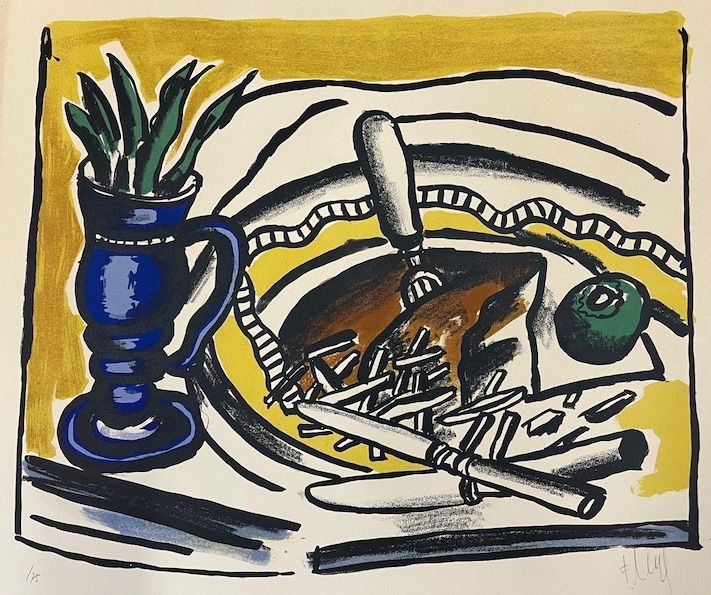 Litografía Leger - Nature morte au vase bleu