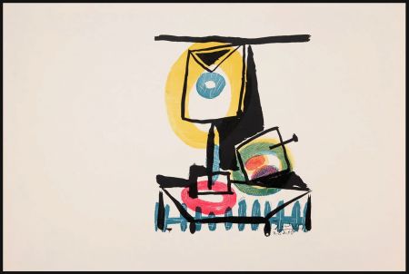 Grabado Picasso - NATURE MORTE AU VERRE ET À LA POMME (Le grand verre). Pointe sèche et burin (1944)