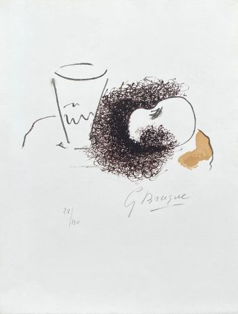 Litografía Braque - Nature morte au verre et à la pomme