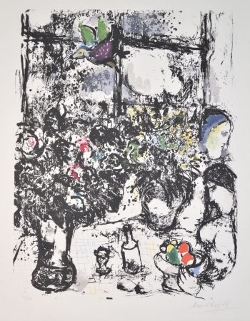 Litografía Chagall - Nature Morte En Bouquet - M299