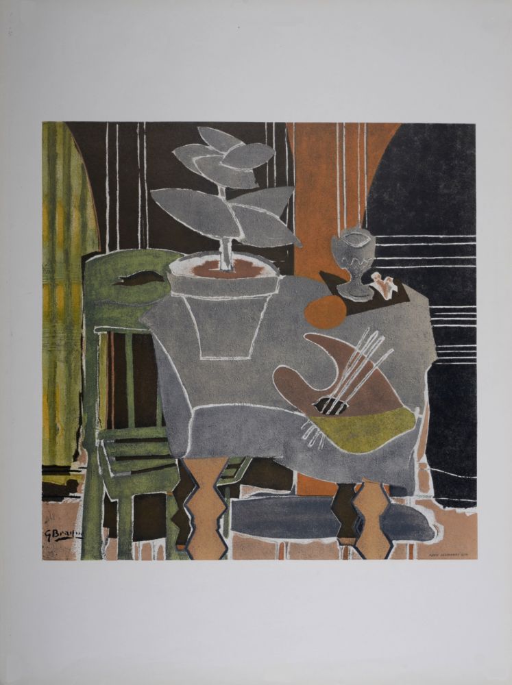 Litografía Braque - Nature morte à la palette, 1960