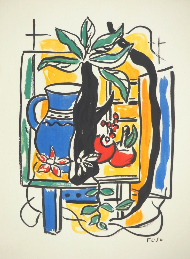 Litografía Leger - Nature morte au pichet bleu