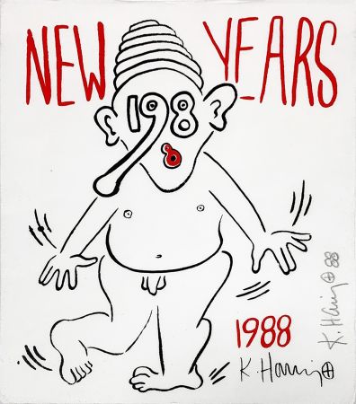 Serigrafía Haring - New Year's Invitation '88 (Nude)