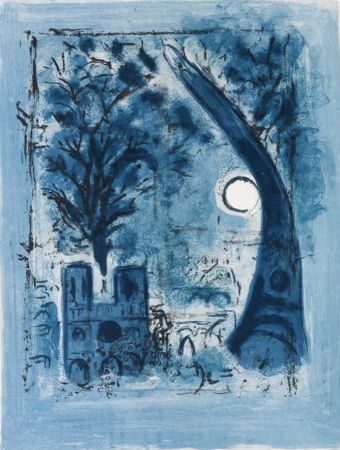 Litografía Chagall - Notre-Dame et la Tour Eiffel