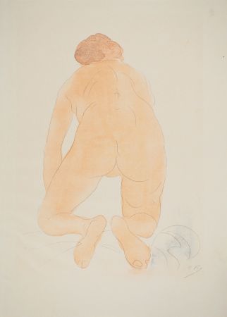 Litografía Rodin - Nu accroupi