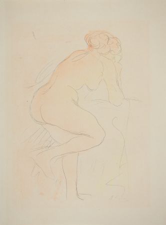 Litografía Rodin - Nu appuyé sur un fauteuil