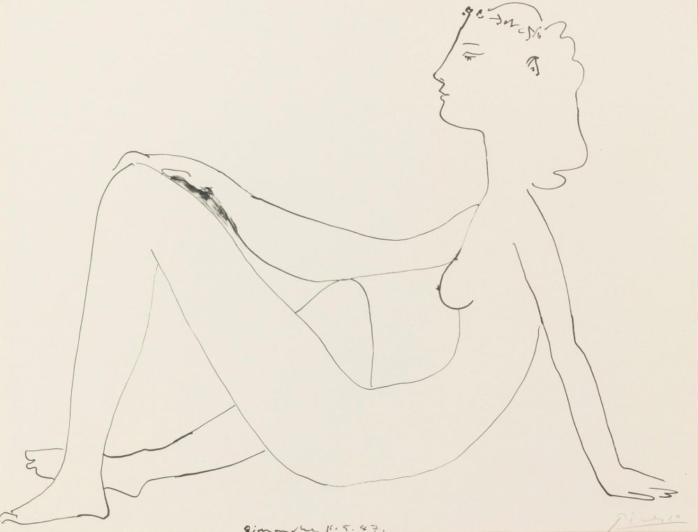 Litografía Picasso - Nu assis, de profil
