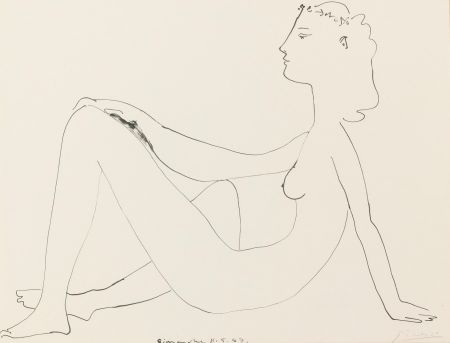 Litografía Picasso - Nu assis, de profil