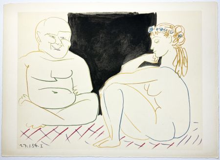 Litografía Picasso - Nu assis et Bouddha (La Comédie Humaine - Verve 29-30. 1954).