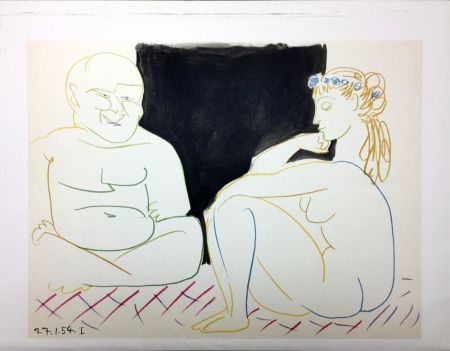 Litografía Picasso - Nu assis et Bouddha (La Comédie Humaine - Verve 29-30. Vallauris 1954)