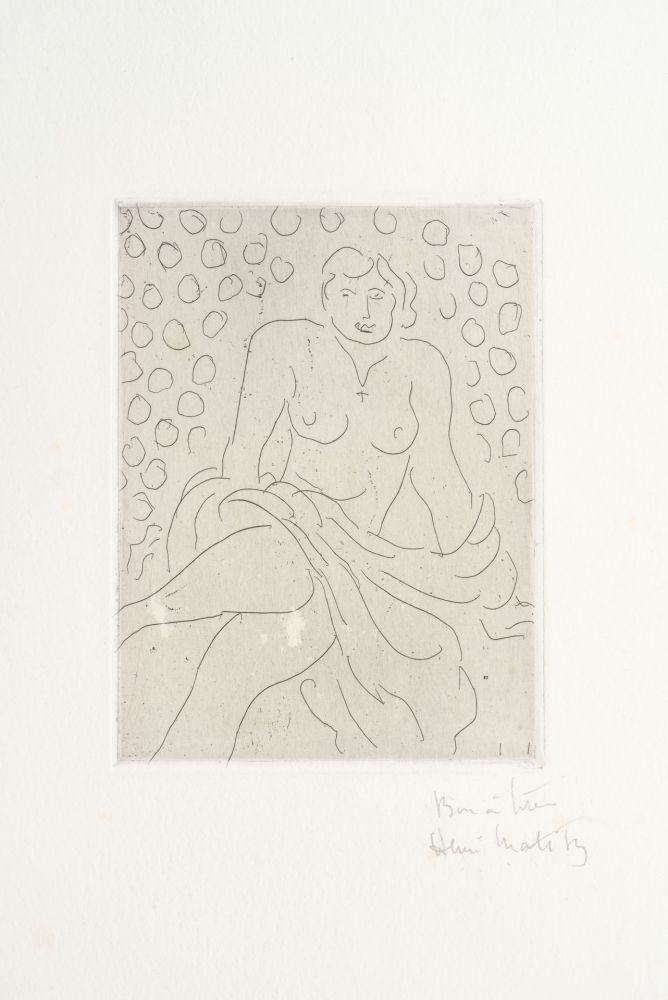 Grabado Matisse - Nu drapé sur fond composé de cercles