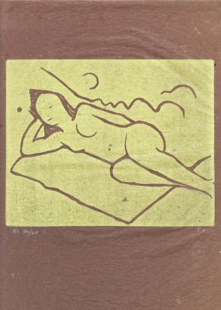 Linograbado Casorati - Nudo sdraiato sulla coperta