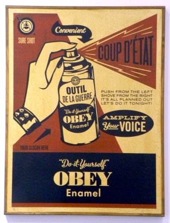 Serigrafía Fairey - Obey Coup D'Etat (on wood)