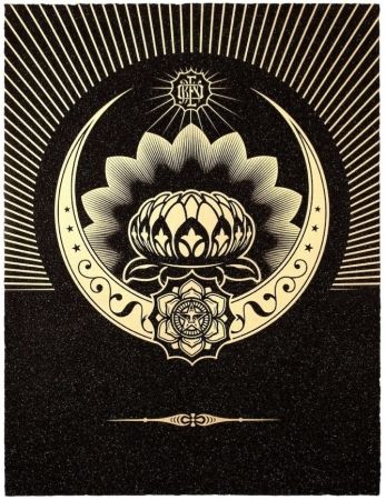 Serigrafía Fairey - Obey Lotus Crescent (Black / Gold)