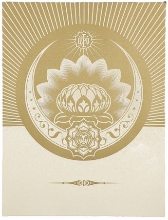 Serigrafía Fairey - Obey Lotus Crescent (White / Gold)