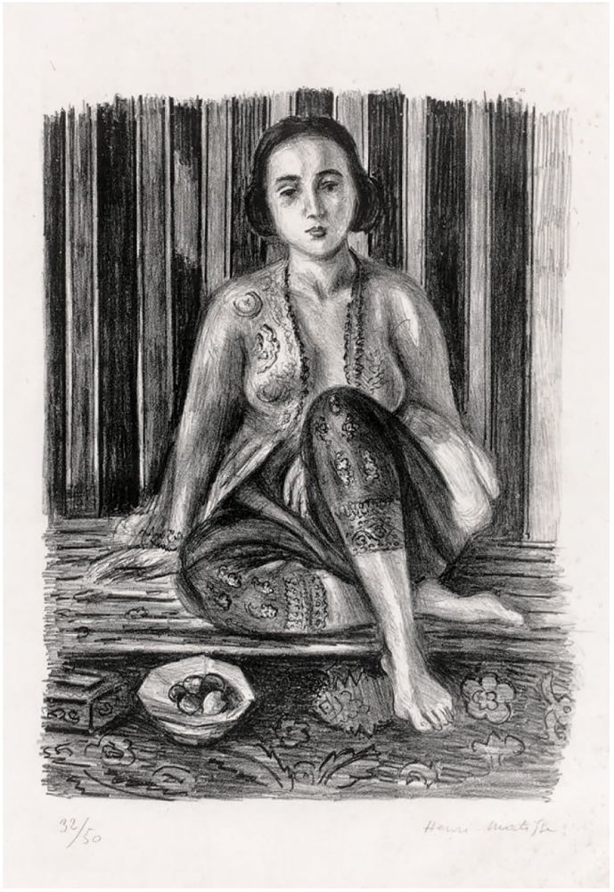 Litografía Matisse - Odalisque à la coupe de fruits. Lithographie (1925).