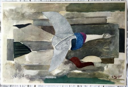 Litografía Braque - Oiseau en vol (1953)