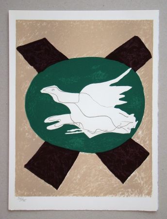 Litografía Braque - Oiseau sur fond de X