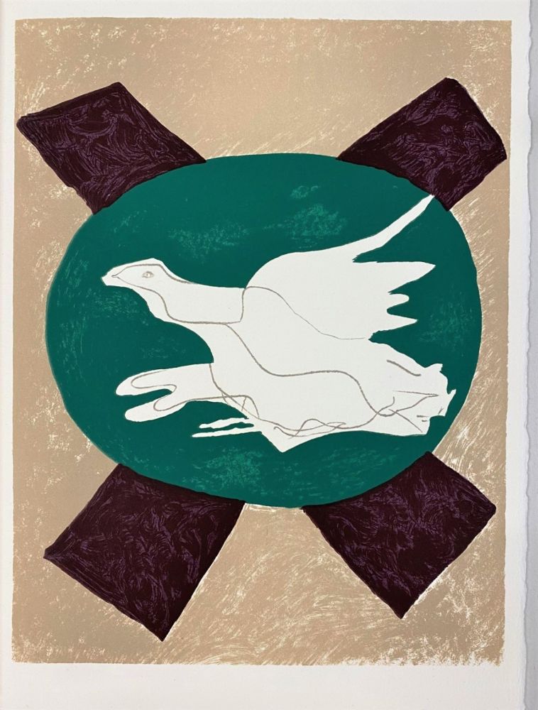 Litografía Braque - Oiseau sur fond X