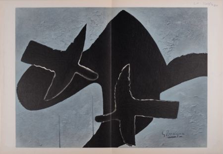 Litografía Braque - Oiseaux sur fond noir, 1958
