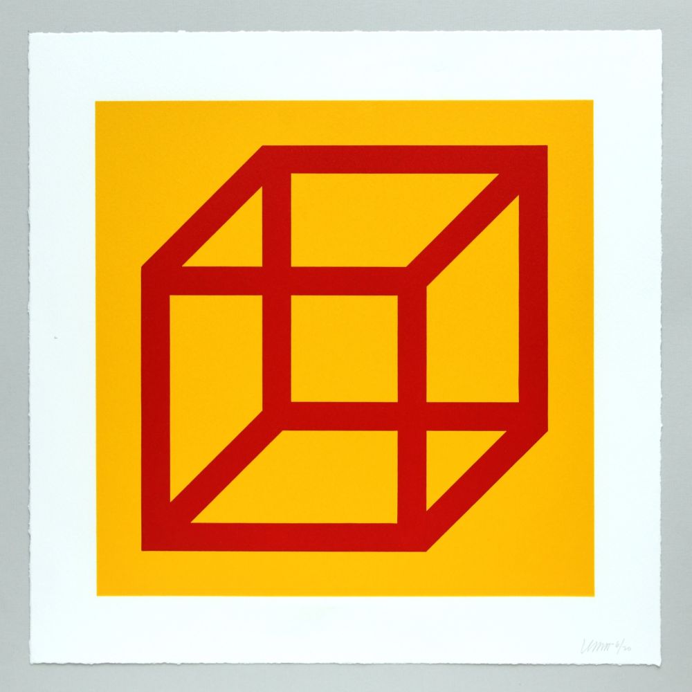 Linograbado Lewitt - Open Cube in Color on Color Plate 01