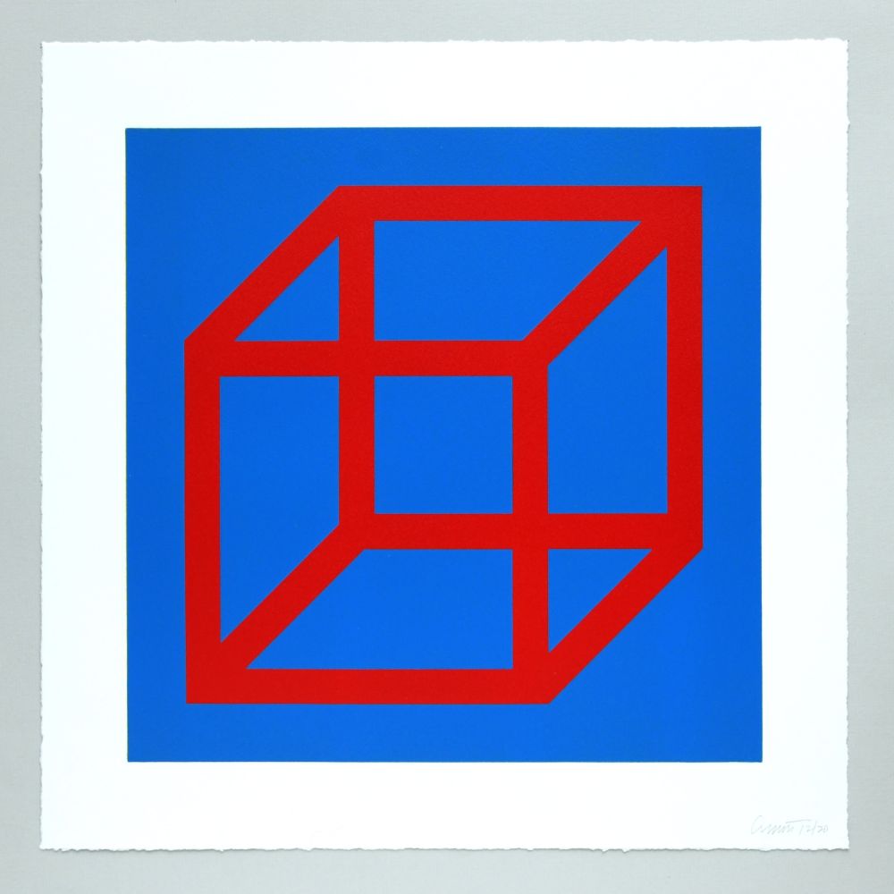 Linograbado Lewitt - Open Cube in Color on Color Plate 02