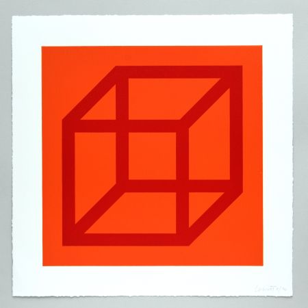 Linograbado Lewitt - Open Cube in Color on Color Plate 03
