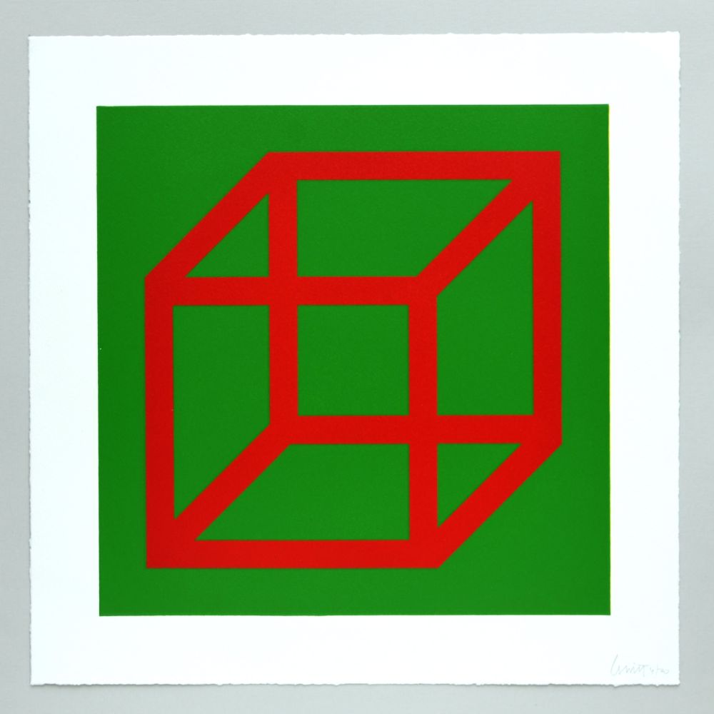Linograbado Lewitt - Open Cube in Color on Color Plate 04