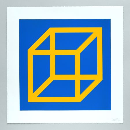 Linograbado Lewitt - Open Cube in Color on Color Plate 06