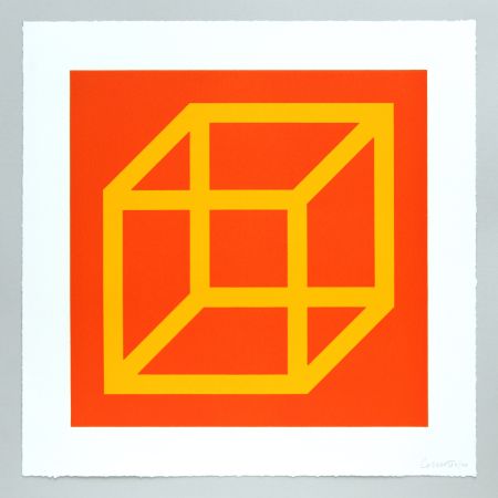 Linograbado Lewitt - Open Cube in Color on Color Plate 07