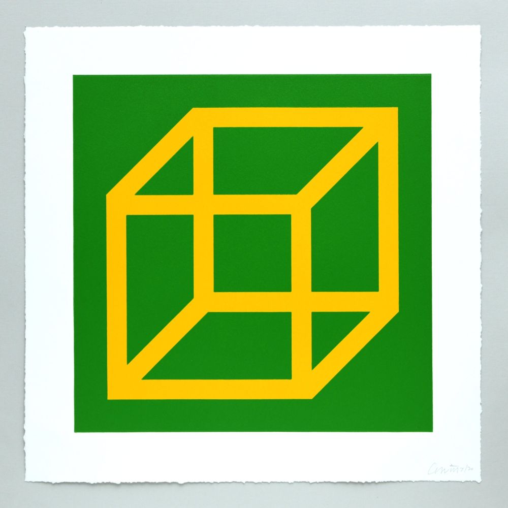 Linograbado Lewitt - Open Cube in Color on Color Plate 08