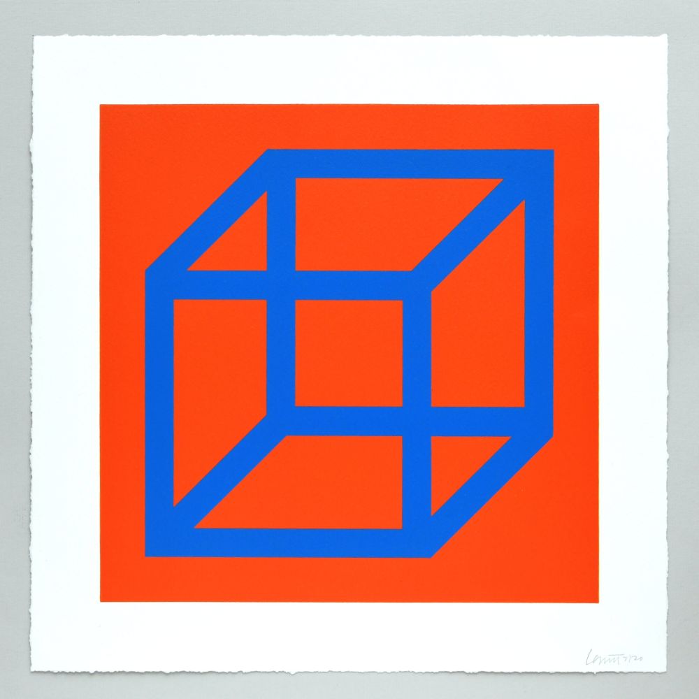 Linograbado Lewitt - Open Cube in Color on Color Plate 11