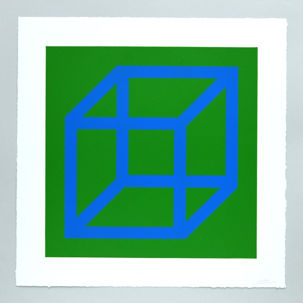 Linograbado Lewitt - Open Cube in Color on Color Plate 12
