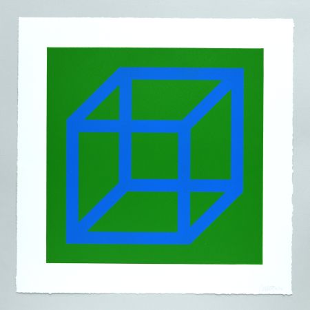 Linograbado Lewitt - Open Cube in Color on Color Plate 12