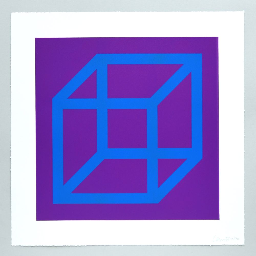 Linograbado Lewitt - Open Cube in Color on Color Plate 13