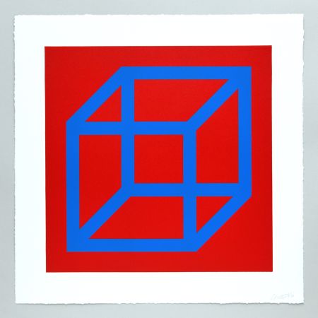Linograbado Lewitt - Open Cube in Color on Color Plate 14