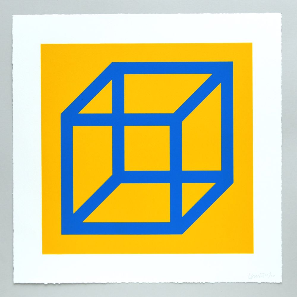 Linograbado Lewitt - Open Cube in Color on Color Plate 15