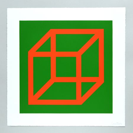Linograbado Lewitt - Open Cube in Color on Color Plate 16