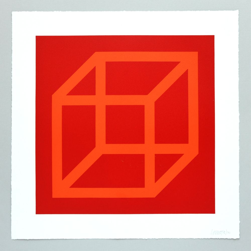 Linograbado Lewitt - Open Cube in Color on Color Plate 18