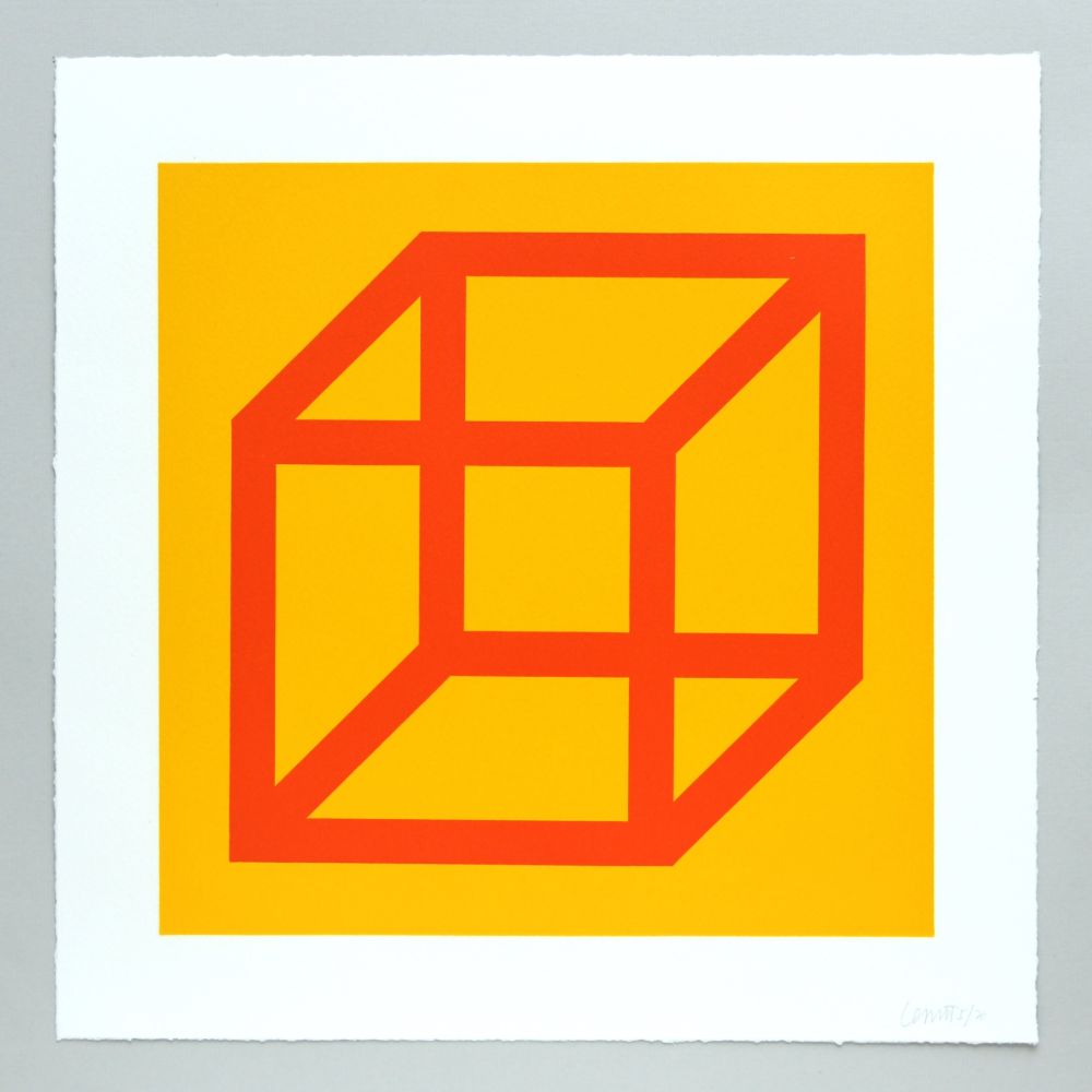 Linograbado Lewitt - Open Cube in Color on Color Plate 19