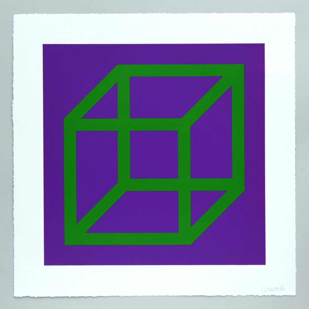 Linograbado Lewitt - Open Cube in Color on Color Plate 21