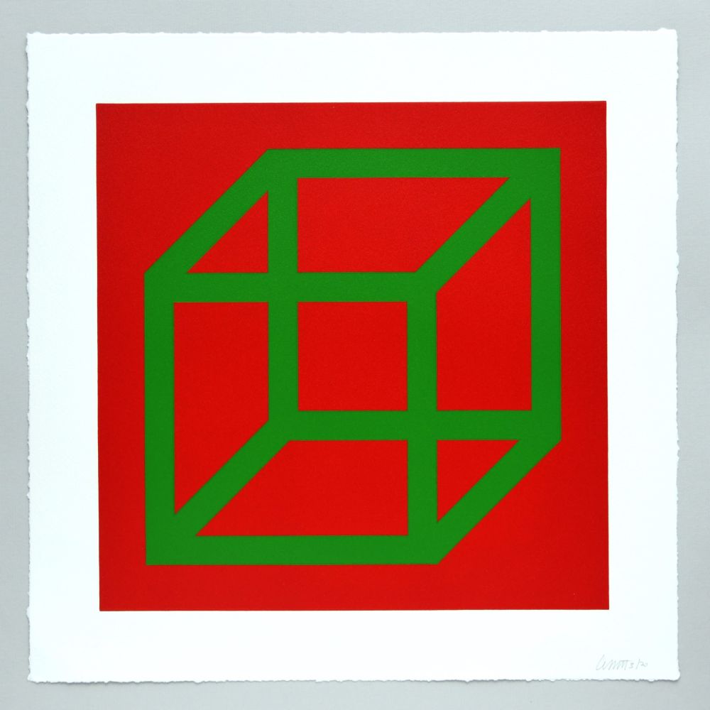 Linograbado Lewitt - Open Cube in Color on Color Plate 22