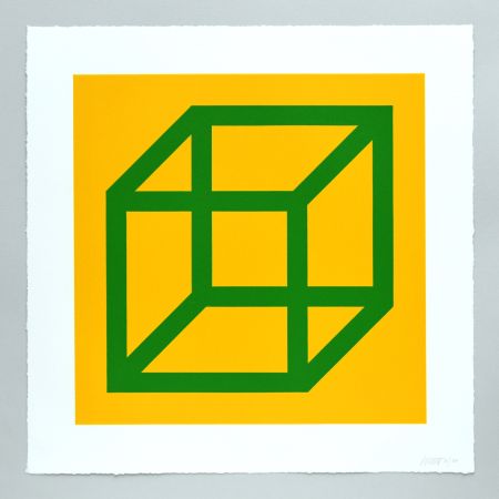 Linograbado Lewitt - Open Cube in Color on Color Plate 23