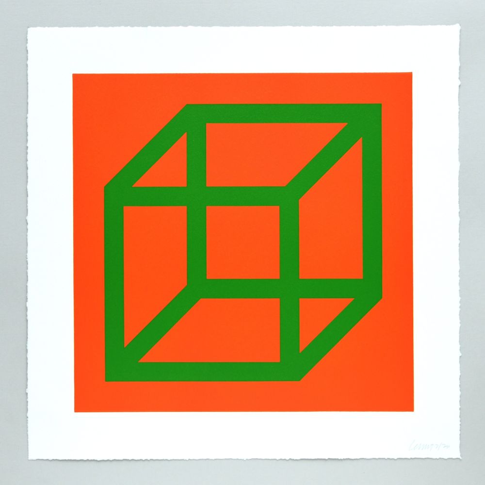Linograbado Lewitt - Open Cube in Color on Color Plate 25