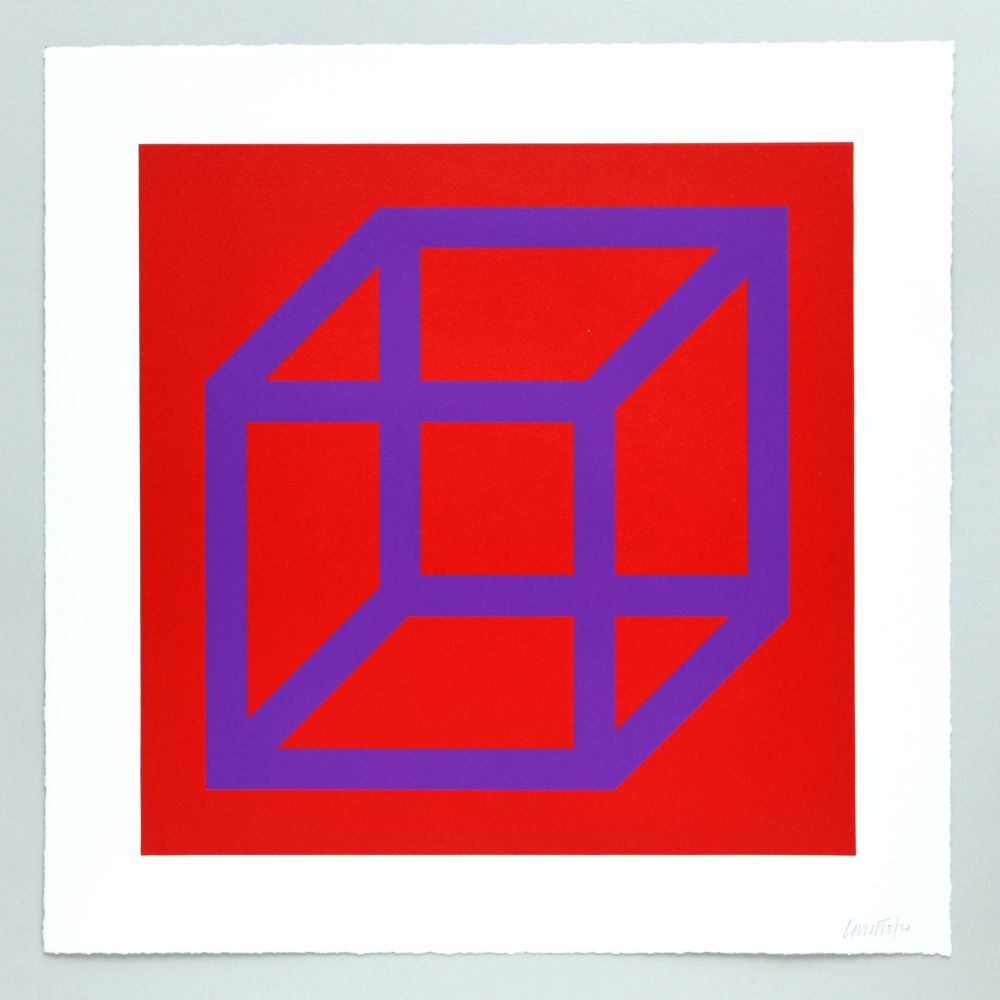 Linograbado Lewitt - Open Cube in Color on Color Plate 26