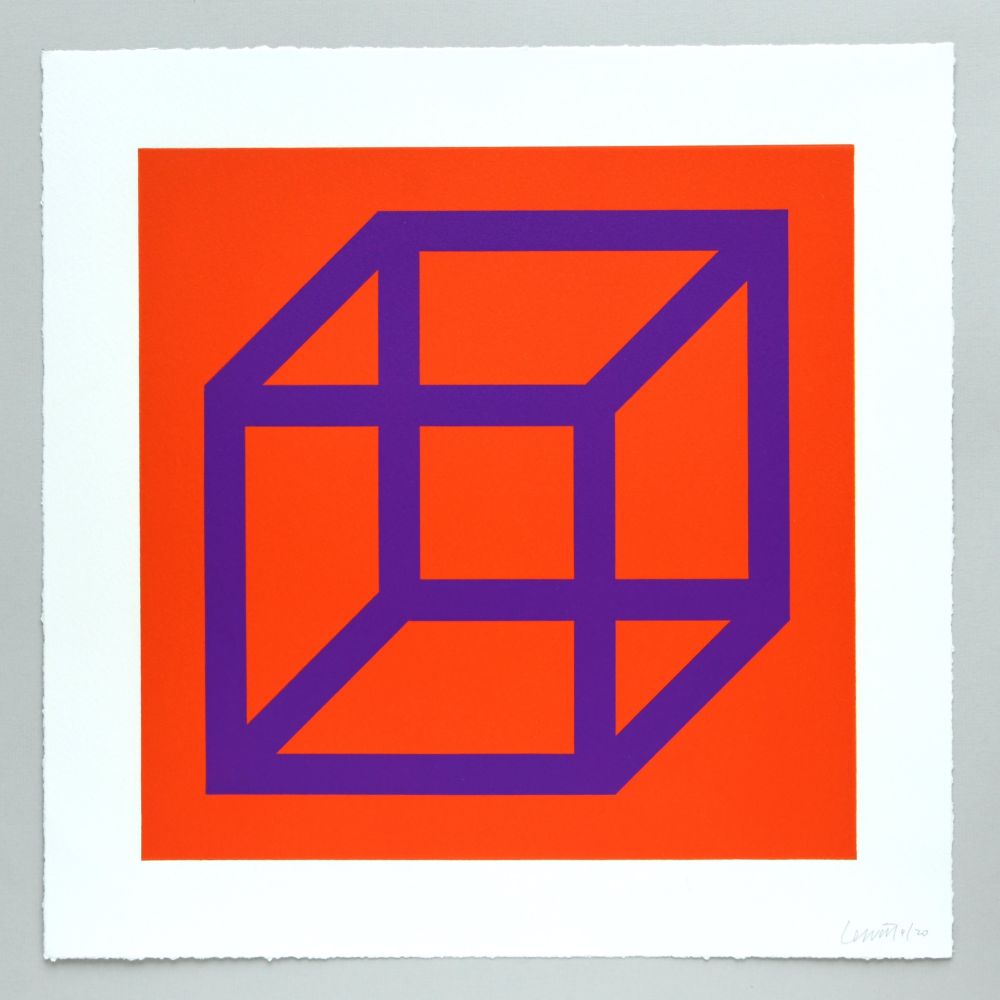Linograbado Lewitt - Open Cube in Color on Color Plate 29